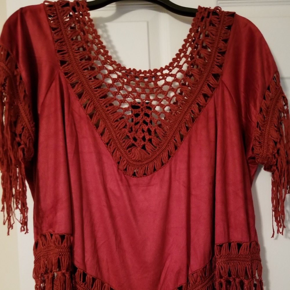 Henna- red crochet/microfiber blouse - Picture 4 of 5